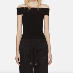 Sexy and sleek! Alexander McQueen off-shoulder ribbed top, XS